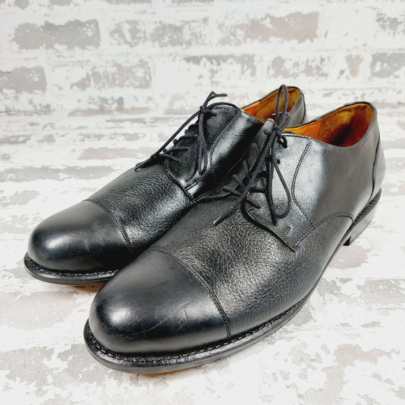 Tauer & Johnson Cap Toe Men's Lace Up Formal Black Leather Dress Shoes V529 - Picture 2 of 13